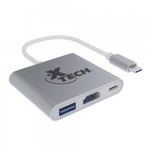 ADAPTADOR XTECH MULTIPUERTOS USB-C 3-EN-1 SILVER (XTC-565)