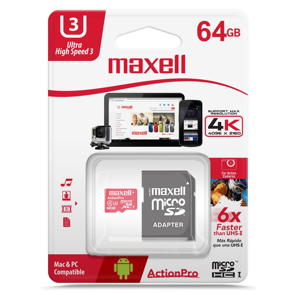 MEMORIA SD MAXELL 64GB/UHS-3/MCSD-64U3/MICRO CON ADAPTADOR (347898)