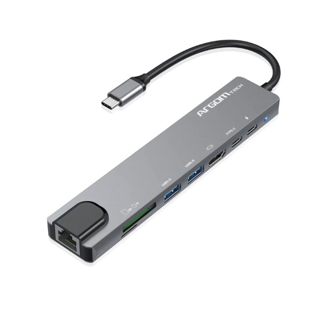 HUB ARGOM ONE AXESS 8 IN 1 USB3.0/MICRO SD/USB-C/RJ45/DP/100W (ARG-UB-0093)