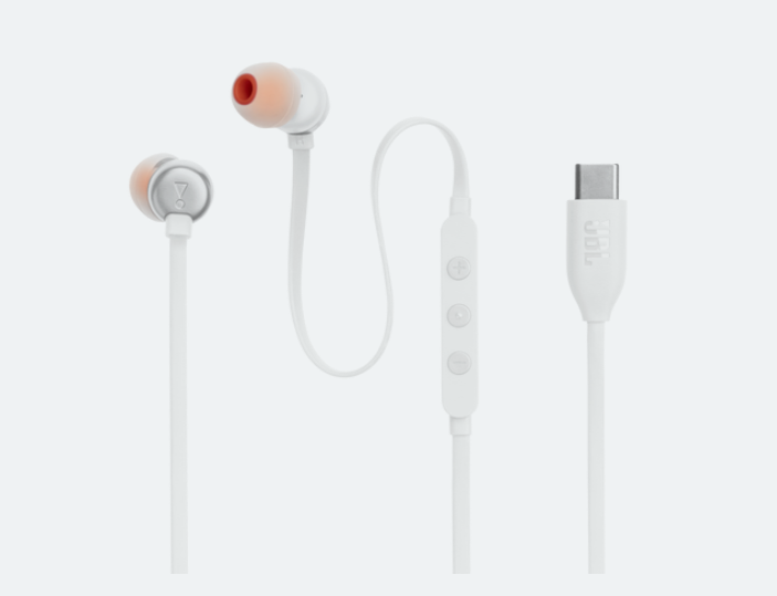 EARPHONES JBL TUNE 310C WITH USB-C WHITE (JBL1749)